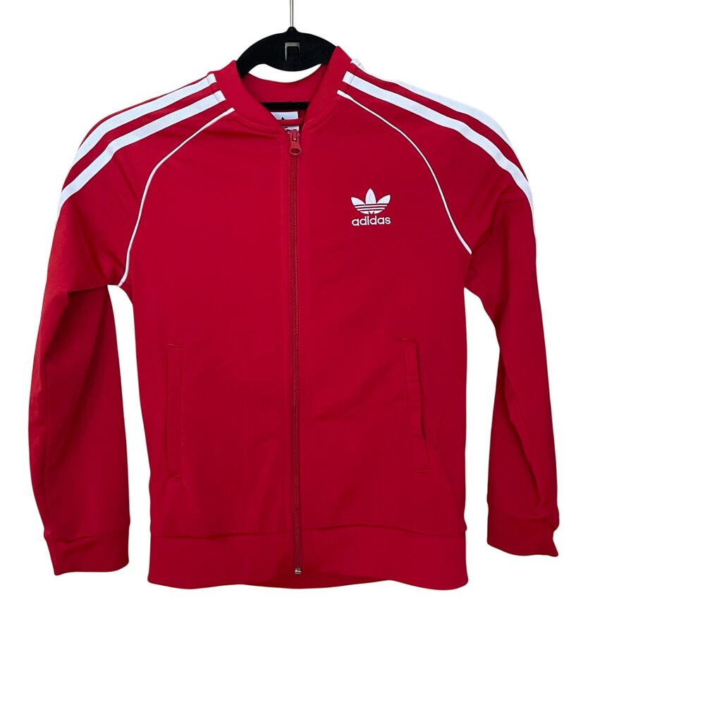 Adidas Adicolor SST Track Jacket Youth S Red White 3 Stripe Full Zip